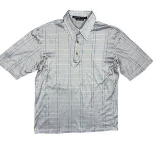 Arnold Brant Check Polo Shirt Short Sleeve Made in Italy 100% Cotton Blue Medium